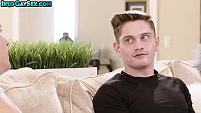 Gay couple engages in bareback anal sex in missionary position