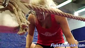 European amateur women wrestle and lick each other's pussies up close