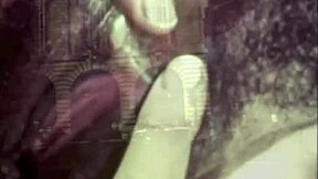 A unique retro group encounter featuring black and white performers with hairy and smooth pussies