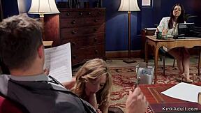 boss gets a steamy blowjob right in front of shocked secretary