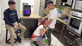 I'm dancing reggaeton with my friend's girlfriend and I'm rubbing my cock against her ass in front of him to turn her on. Netorare story.
