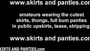 Lara's tantalizing upskirt shots and playful panty reveals