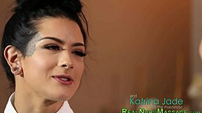 Beautiful masseuse with scissors in high definition video.