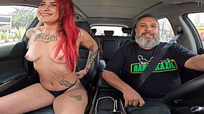 Young ginger-haired beauty explores São Paulo's streets intimately
