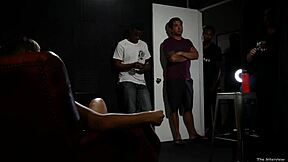 Big boobed woman seduces five men at once