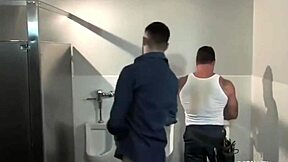 Gay bar bathroom action with hydraulic firefighter