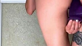 Skinny girl in heels masturbates with a pink dildo