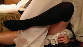 Amateur video of a cosplay maid with an Asian idol, featuring a hot scene on the bed