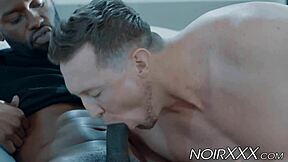 Muscular gay guys, Paris and Taye Scott, interracial anal sex scene