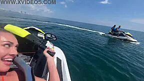 Beautiful blonde gets rough sex on a jetski