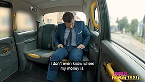 Lucky guy gets a free ride and blowjob from sexy taxi driver