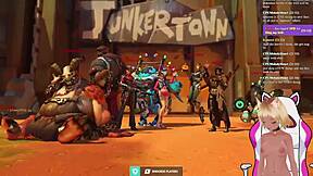 Vtuber Lewdneko's naughty playtime in Overwatch with a spanking treat