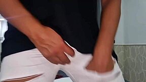 Skinny boy's solo session: suck and drink his cum
