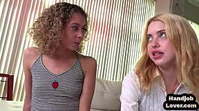 Three woman give erotic handheld massage with a POV shot