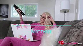 A slutty blonde stepsister indulges in her first sexual experience with her stepbrother