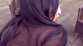 Sexy brunette gets her big tits bouncing while getting fucked hard on the balcony