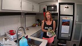 Submissive wife Karen gets a blowjob and cum on her big tits