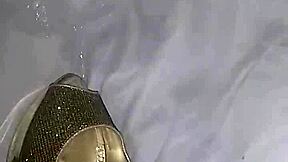 Intense solo play with a stunning gold-toned girlfriend