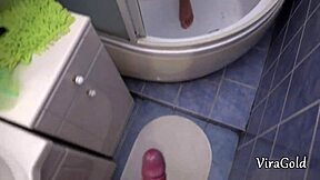 Hot stepsister gives a perfect blowjob in the shower and gets a mouthful of cum