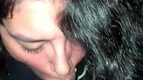 Amateur Latina gives a sloppy blowjob on big black cock
