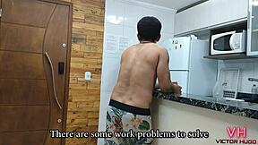 Tight-pussy girl Max Maranhao and her hot girlfriend in kitchen sex video