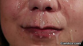 Cum-hungry babe eagerly takes it all on her face