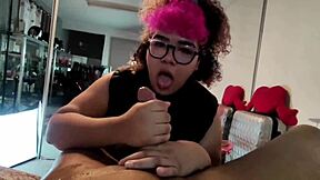 A fat trans woman takes a big black cock in her throat