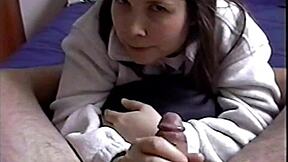 Big Tits Brunette Strips and Sucks Off Her Best Friend's Boyfriend