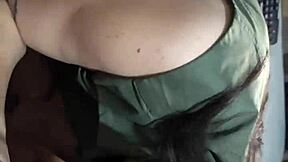 Busty camgirl gives handjob and full blowjob in live show