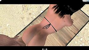 European cartoon girl gets down and dirty on the sand