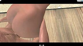 European cartoon girl gets down and dirty on the sand