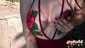 Watch a stunning redhead babe with a big boobies and a tight pussy getting her holes stretched by a huge dildo