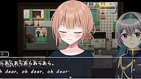 A newlywed wife experiences a corrupting trial with machine translated subtitles in this hentai game
