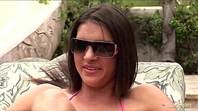 A group of horny brunettes engage in an anal threesome at the pool
