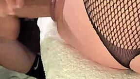 Girlfriend's pussy gets licked and filled with a dildo until she cums