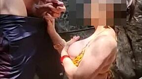 Cumshot in the waterfall: A hot couple's wild adventure
