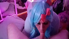 A transsexual's deepthroat skills are on full display in this video