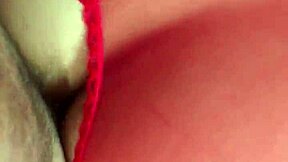 Red nylon lingerie cumshot with a big cock