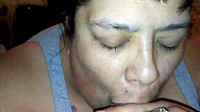 Beautiful fat woman gives a blowjob