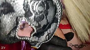 A cumshot surprise in a dirty mask