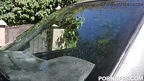 Big asses and big nipples in a steamy carwash