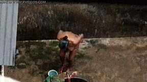 Mature hottie gets caught naked outdoors