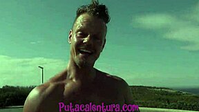 Two mature men and a cute Spanish girl have a steamy 3some on a beach