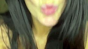 Brunette babe's solo masturbation session with cum on face