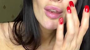 Brunette babe's solo masturbation session with cum on face