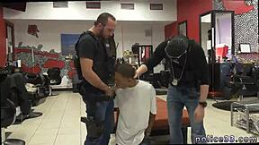 Gay police officer and black teen in steamy uniformed sex encounter