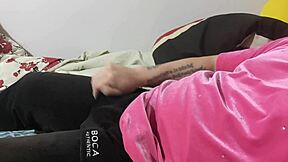 Masturbating in black sweats to the point of orgasm