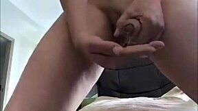 Big tits shemale pleasures herself