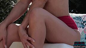 Watch as a stunning blonde teen Elsa Jean strips down to show off her small tits and tight body