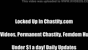 Teasing and humiliation with chastity and handjob